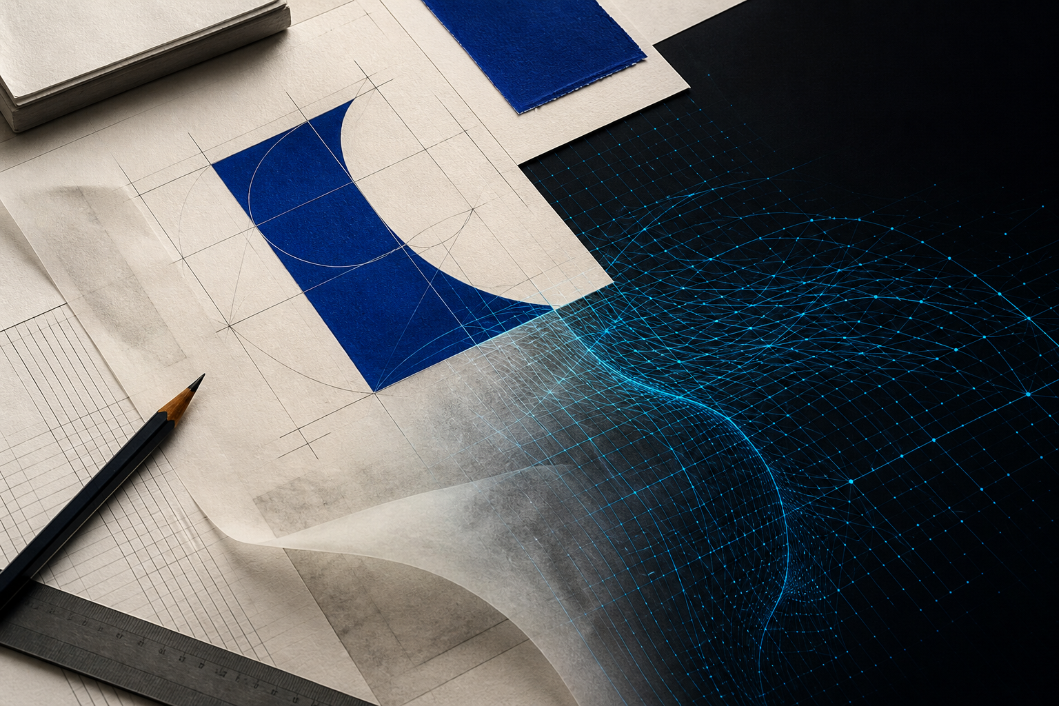 Traditional design tools and geometric studies merging with a luminous computational lattice